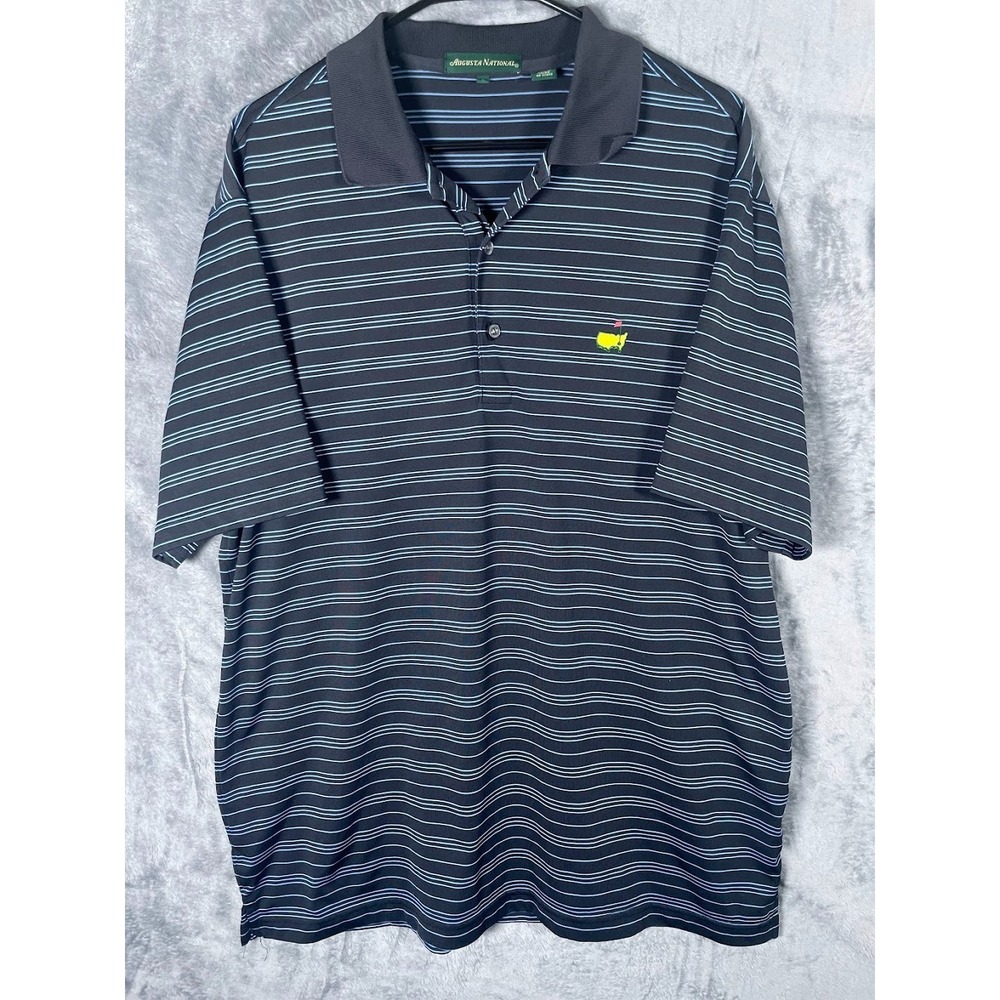 Augusta National Masters Golf Men's Polo Shirt Black Blue Striped Size Large
